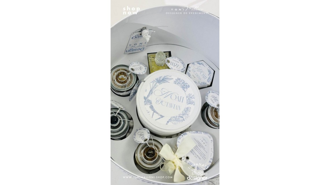 Set prima băiță Safari Blue personalizat băiat ritual după botez cu nașii 3